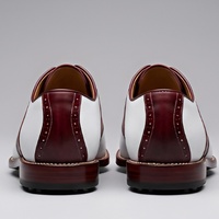 Crafted Leather Men’s Handcrafted Burgundy White Leather Dress Saddle Golf Shoes - Thumbnail 3