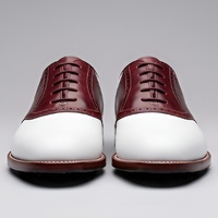 Crafted Leather Men’s Handcrafted Burgundy White Leather Dress Saddle Golf Shoes - Thumbnail 2