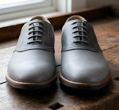 Crafted Leather Men’s Handcrafted Gray Leather Saddle Golf Shoes