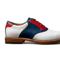 Crafted Leather Men’s Handcrafted  Tri-Color Blue White & Red Leather Lace up Saddle Golf Shoes - Thumbnail 1