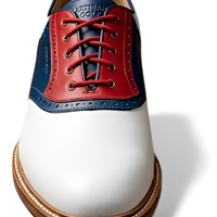 Crafted Leather Men’s Handcrafted  Tri-Color Blue White & Red Leather Lace up Saddle Golf Shoes - Thumbnail 2