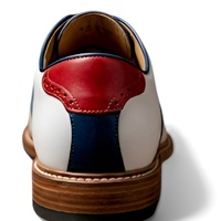 Crafted Leather Men’s Handcrafted  Tri-Color Blue White & Red Leather Lace up Saddle Golf Shoes - Thumbnail 3