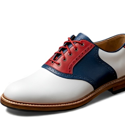 Crafted leather men’s handcrafted  tri-color blue white & red leather lace up saddle golf shoes