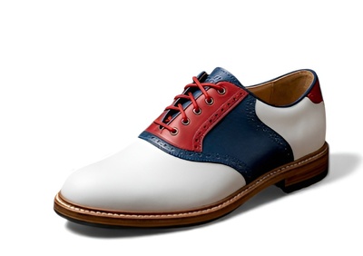 Crafted Leather Men’s Handcrafted  Tri-Color Blue White & Red Leather Lace up Saddle Golf Shoes