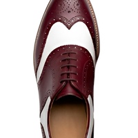 Crafted Leather Men’s Handcrafted Burgundy White Leather Wingtip Style Saddle Golf Shoes - Thumbnail 1