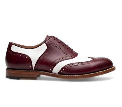 Crafted Leather Men’s Handcrafted Burgundy White Leather Wingtip Style Saddle Golf Shoes
