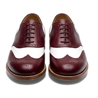 Crafted Leather Men’s Handcrafted Burgundy White Leather Wingtip Style Saddle Golf Shoes - Thumbnail 2
