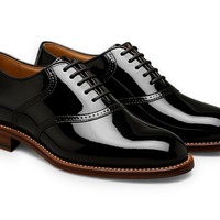 Crafted Leather Men’s Handcrafted Black Patent Leather Lace up Saddle Golf Shoes - Thumbnail 1