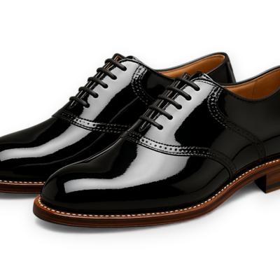 Crafted leather men’s handcrafted black patent leather lace up saddle golf shoes