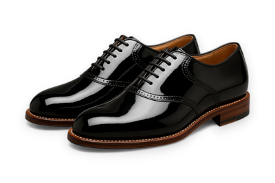 Crafted Leather Men’s Handcrafted Black Patent Leather Lace up Saddle Golf Shoes
