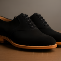 Crafted Leather Men’s Handcrafted Classic Wholecut Black Suede Leather Lace up Saddle Golf Shoes - Thumbnail 2