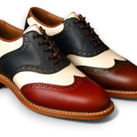 Crafted Leather Men’s Handcrafted Classic Multi Color Leather White Blue Red and Brown Wingtip Lace up Saddle Golf Shoes - Thumbnail 1