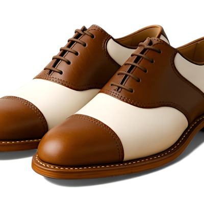 Crafted leather mens wholecut brown white leather saddle golf shoes