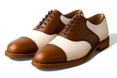 Crafted Leather Mens Wholecut Brown White Leather Saddle Golf Shoes