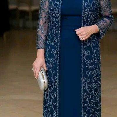 Elegant royal blue with jacket mother of bride/groom dress evening formal gowns 