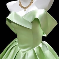 Green Satin Short/Mini Prom Party Dress - Thumbnail 1