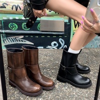 Women's ankle boots Martin belt buckle knight cowhide boots - Thumbnail 4