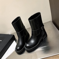 Women's ankle boots Martin belt buckle knight cowhide boots - Thumbnail 5