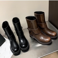 Women's ankle boots Martin belt buckle knight cowhide boots - Thumbnail 6