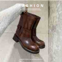 Women's ankle boots Martin belt buckle knight cowhide boots - Thumbnail 7