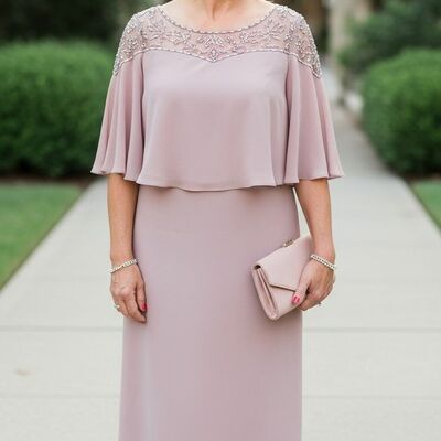 Plus size sheath tea-length mother of bride/groom dress evening formal gowns 