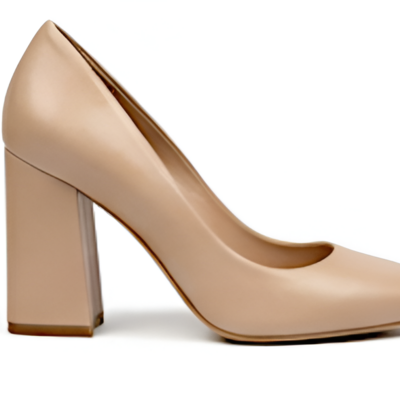 Crafted leather classic women beige leather block heel design dress shoes