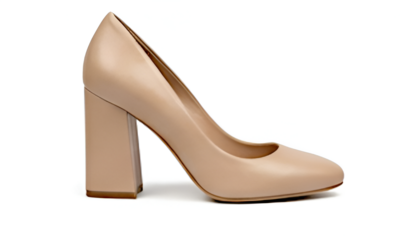 Crafted Leather Classic Women Beige Leather Block Heel Design Dress Shoes