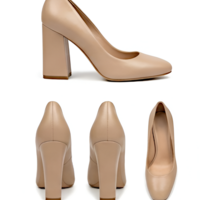 Crafted Leather Classic Women Beige Leather Block Heel Design Dress Shoes - Thumbnail 2