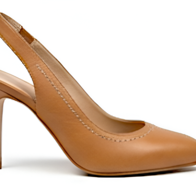 Crafted leather classic women tan leather slingback high heel dress shoes