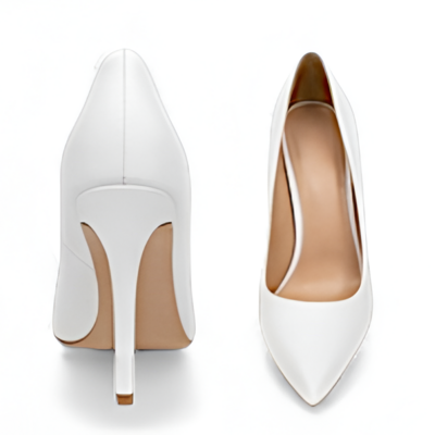 Crafted leather classic women white leather pointed toe high heel dress shoes