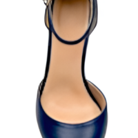 Crafted Leather Classic Women Navy Blue Leather Ankle Strap High Heel Dress Shoes - Thumbnail 2