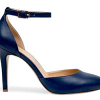 Crafted Leather Classic Women Navy Blue Leather Ankle Strap High Heel Dress Shoes - Thumbnail 1