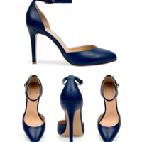 Crafted Leather Classic Women Navy Blue Leather Ankle Strap High Heel Dress Shoes - Thumbnail 3