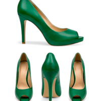 Crafted Leather Classic Women Emerald Green Peep Toe High Heel Dress Shoes - Thumbnail 3