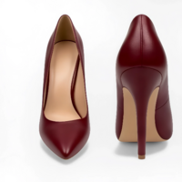 Crafted Leather Classic Women Burgundy High Heel Dress Shoes - Thumbnail 2