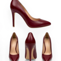 Crafted Leather Classic Women Burgundy High Heel Dress Shoes - Thumbnail 3