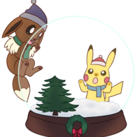 Eevee and Pikachu Snow Globe Ornament - Thumbnail 1