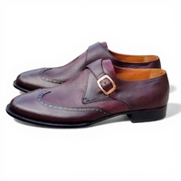 Crafted Leather Men’s Handcrafted Classic Burgundy Leather Wingtip Monk Strap Dress Shoes - Thumbnail 1