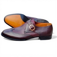 Crafted Leather Men’s Handcrafted Classic Burgundy Leather Wingtip Monk Strap Dress Shoes - Thumbnail 3