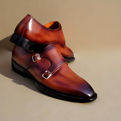 Crafted Leather Men’s Handcrafted Classic Brown Leather Monk Strap Dress Shoes