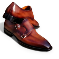Crafted Leather Men’s Handcrafted Classic Brown Leather Monk Strap Dress Shoes - Thumbnail 2