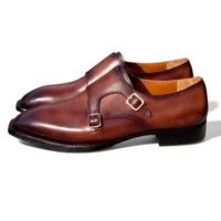 Crafted Leather Men’s Handcrafted Classic Brown Leather Monk Strap Dress Shoes - Thumbnail 3