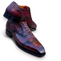 Crafted Leather Men’s Handcrafted Classic Burgundy Crocodile/Alligator Leather Dress Shoes - Thumbnail 3
