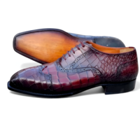 Crafted Leather Men’s Handcrafted Classic Burgundy Crocodile/Alligator Leather Dress Shoes - Thumbnail 4