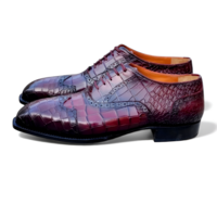 Crafted Leather Men’s Handcrafted Classic Burgundy Crocodile/Alligator Leather Dress Shoes - Thumbnail 2