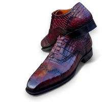 Crafted Leather Men’s Handcrafted Classic Burgundy Crocodile/Alligator Leather Dress Shoes - Thumbnail 1