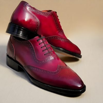 Crafted leather men’s handcrafted classic burgundy leather wingtip oxford dress shoes
