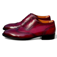 Crafted Leather Men’s Handcrafted Classic Burgundy Leather Wingtip Oxford Dress Shoes - Thumbnail 1
