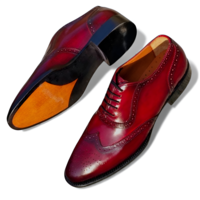 Crafted Leather Men’s Handcrafted Classic Burgundy Leather Wingtip Oxford Dress Shoes - Thumbnail 2
