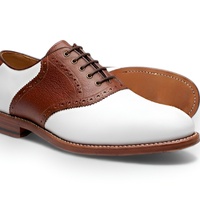Crafted Leather Mens Brown White Leather Saddle Golf Shoes - Thumbnail 1
